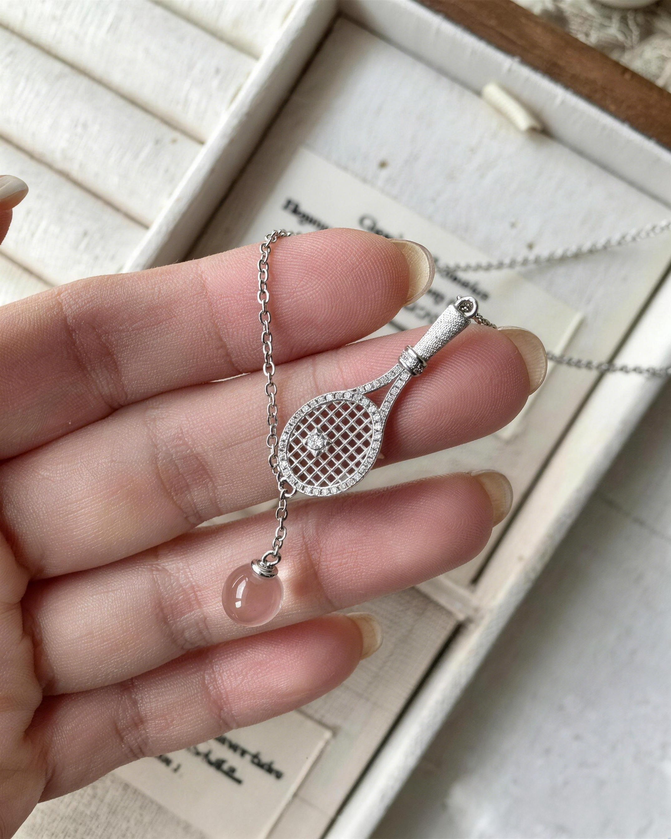 Silver Tennis Racket Y-Necklace