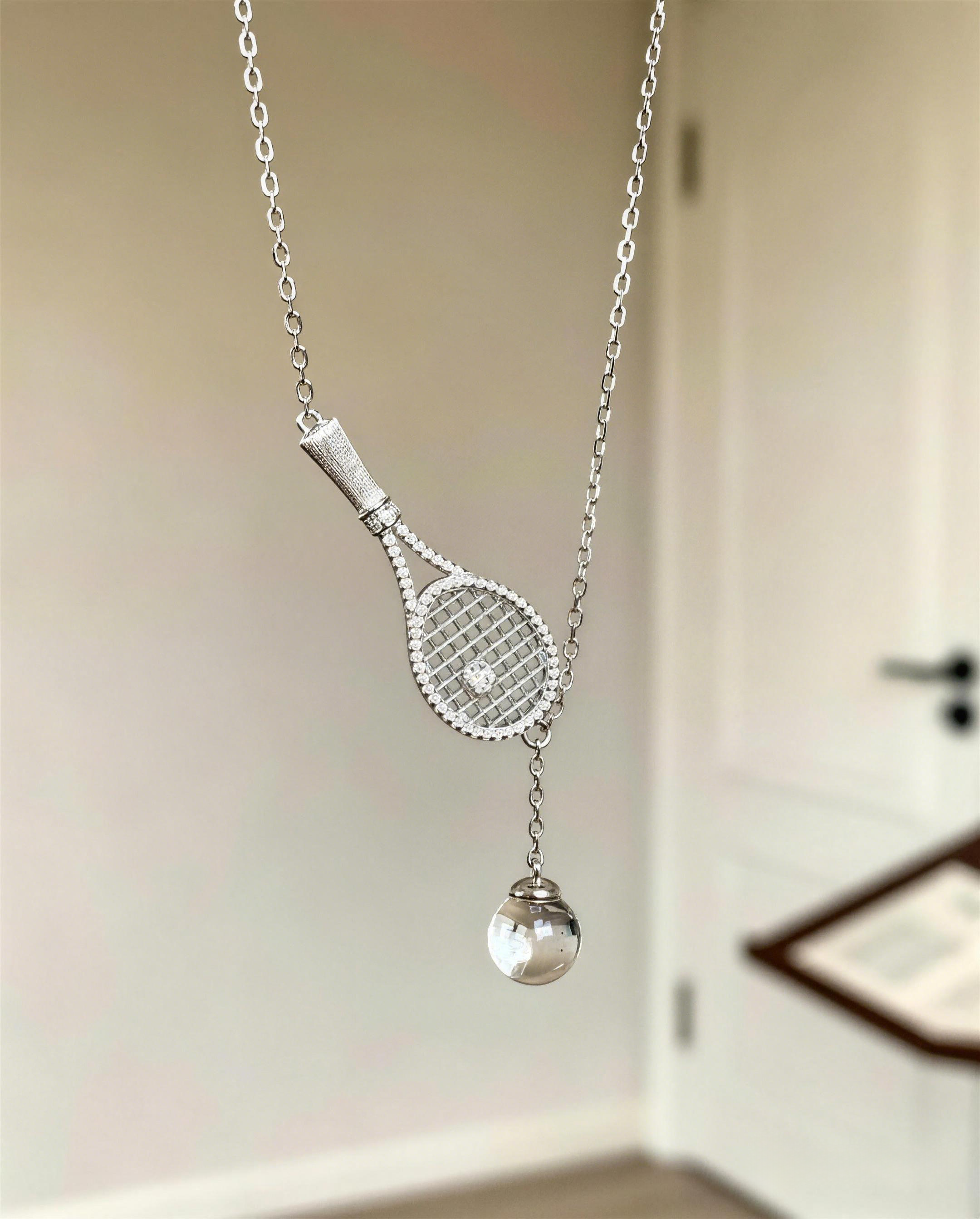 Silver Tennis Racket Y-Necklace