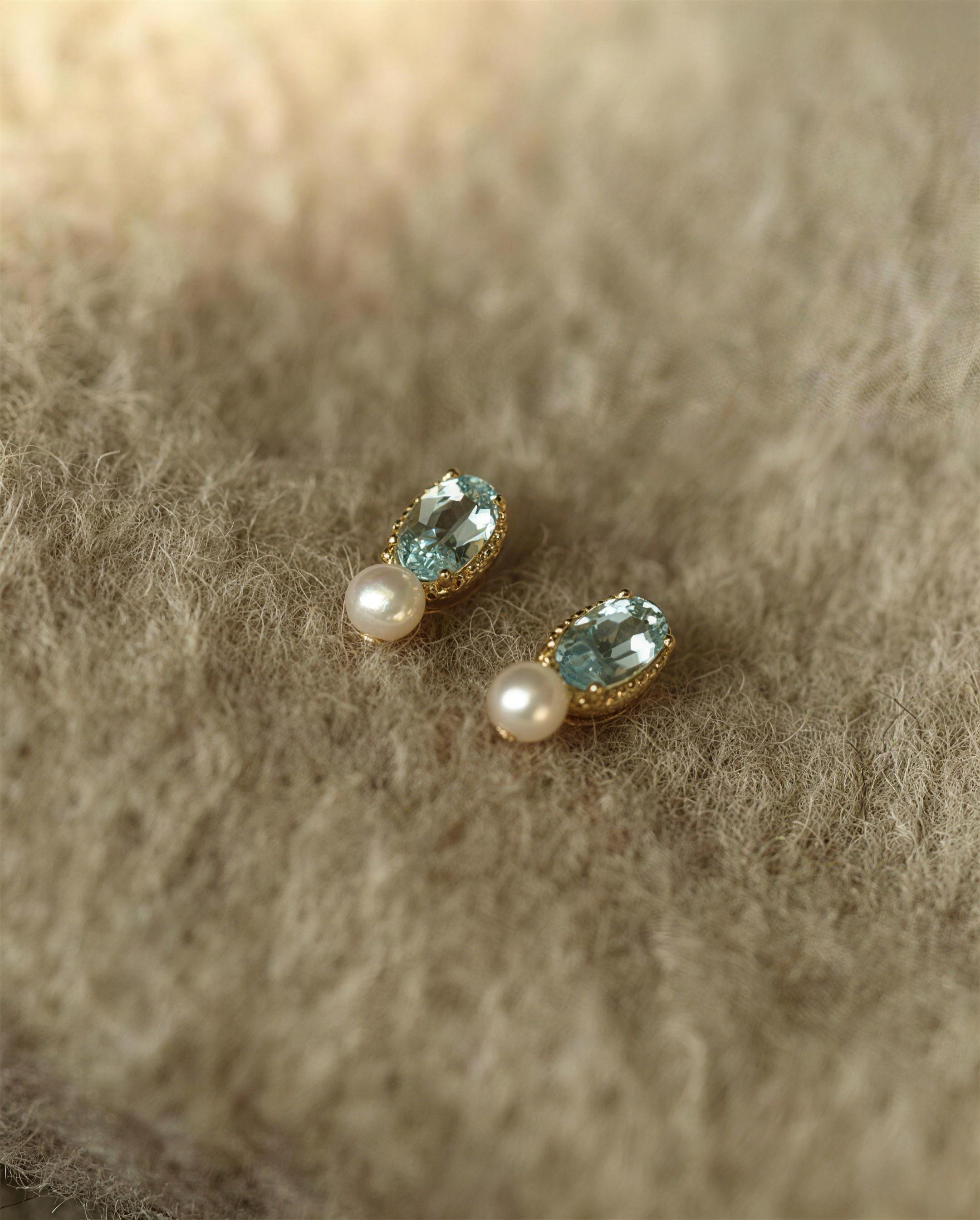 Oval Light Blue Pearl Stud Earrings