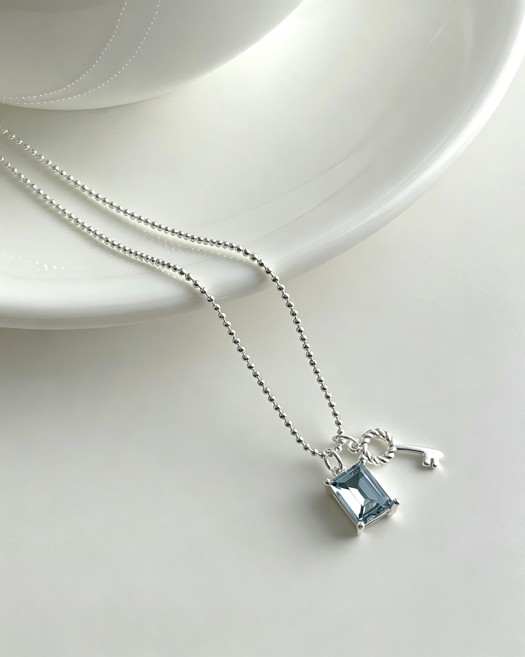 Ice Blue Key Pendant Necklace