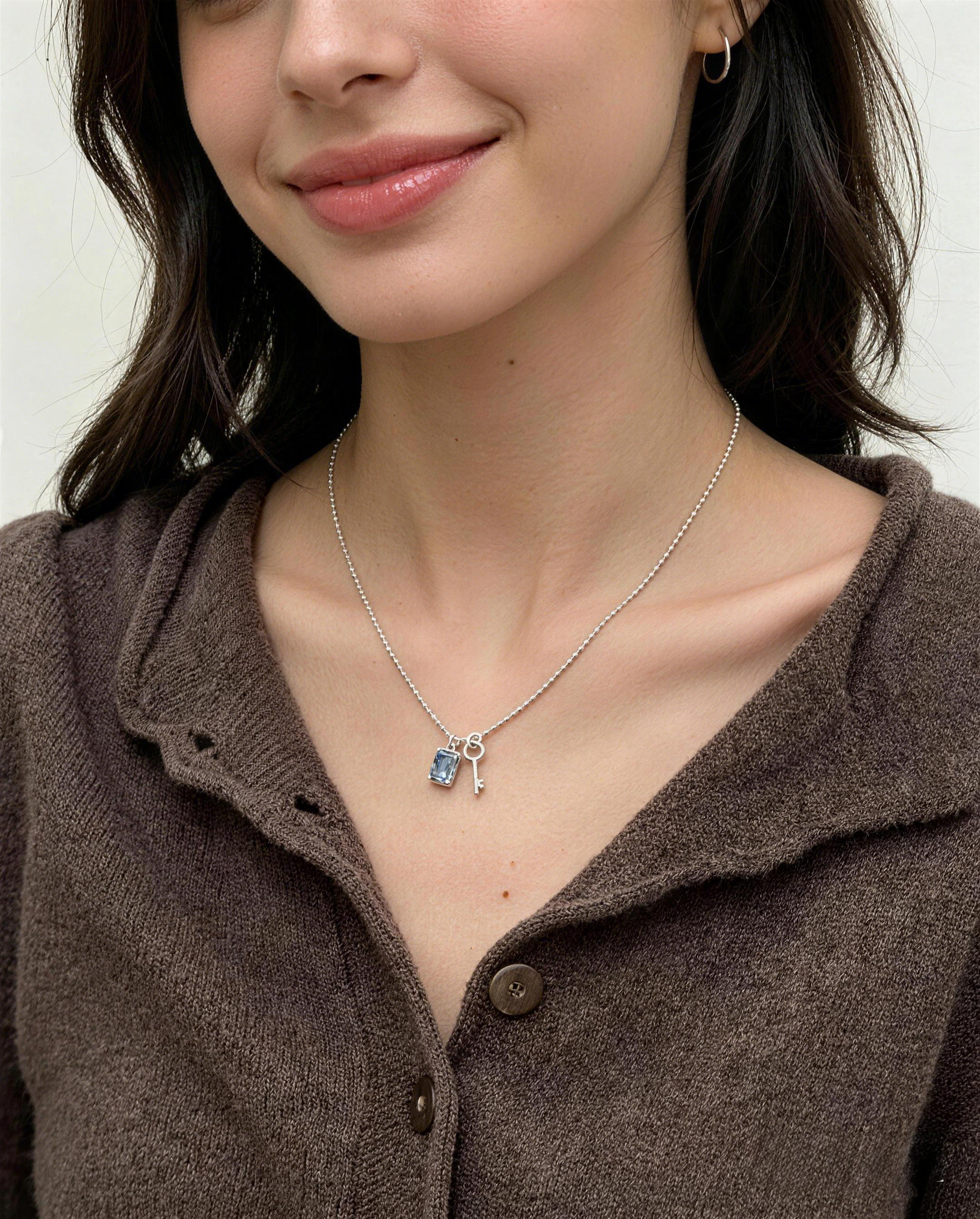 Ice Blue Key Pendant Necklace