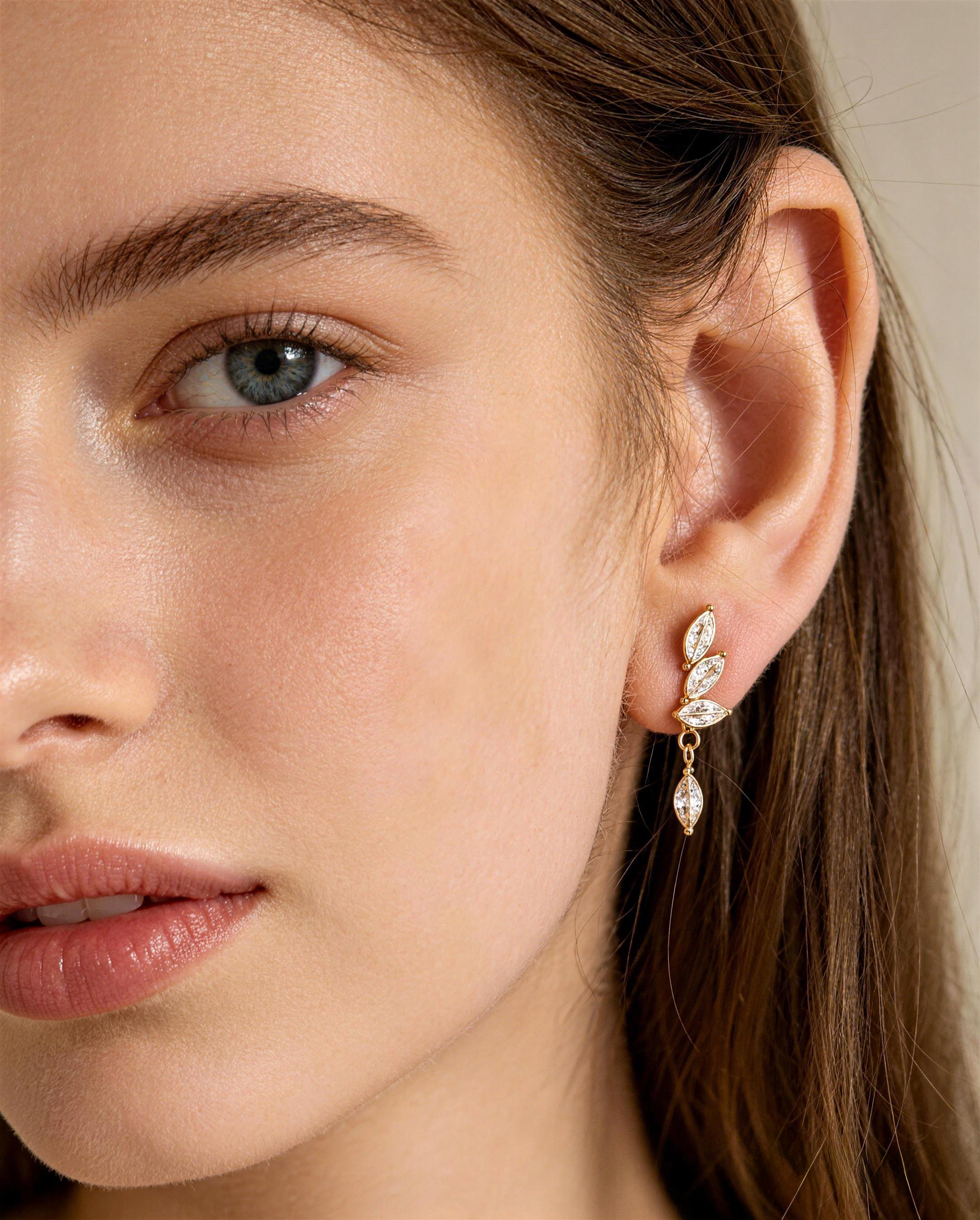Leaf Vine Drop Stud Earrings