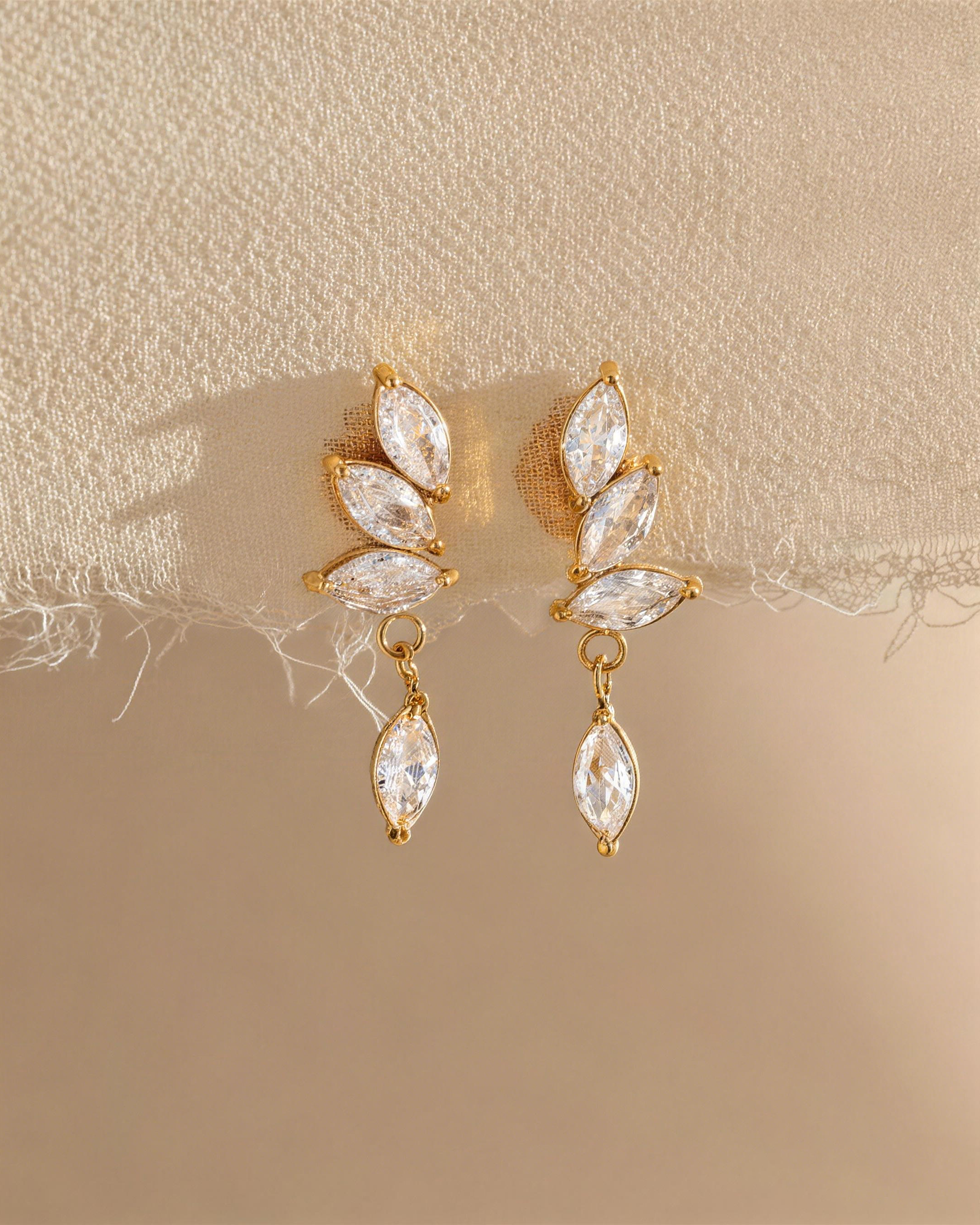 Leaf Vine Drop Stud Earrings