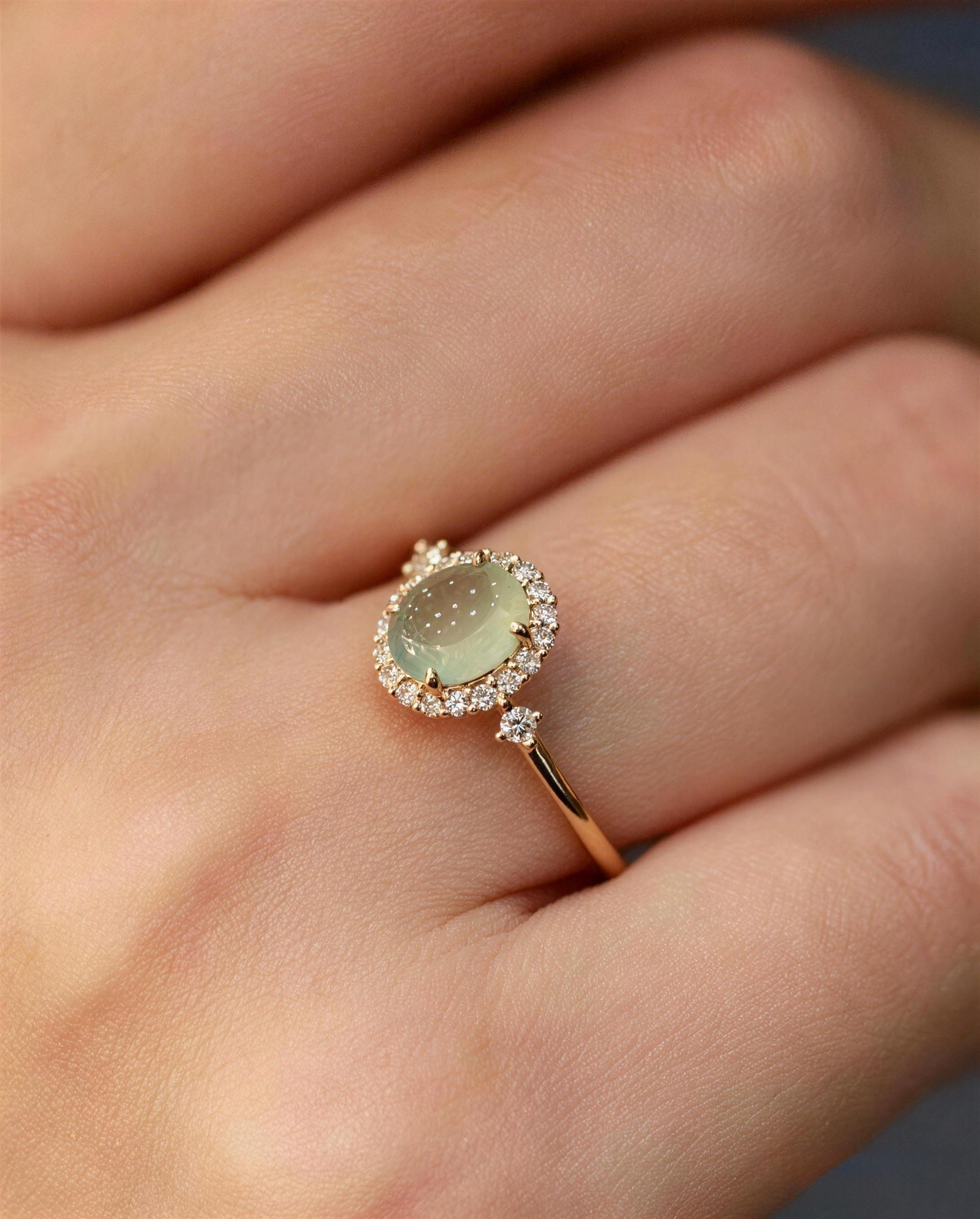 Oval Green Gemstone Halo Ring