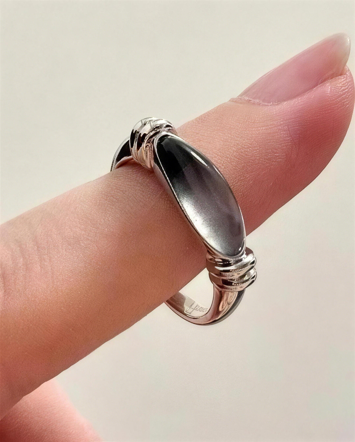 Oval Grey Resin Twisted Ring