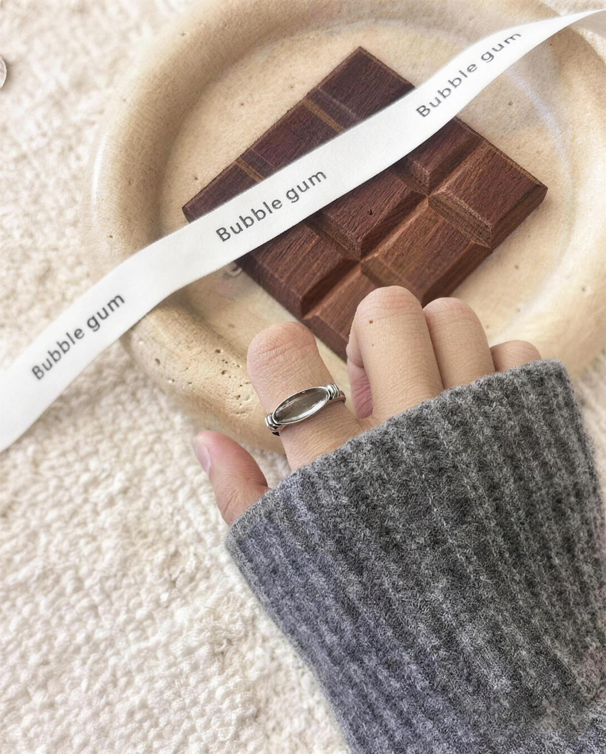 Oval Grey Resin Twisted Ring